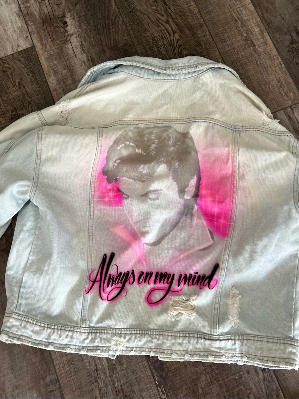 Elvis Always on My Mind Airbrushed Jacket Large Distressed VIntage Look